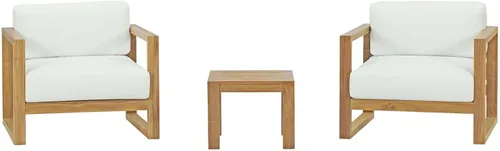 Miniatura 3 de Modway Upland - Juego de sofá modular de 3 piezas de madera de teca para patio al aire libre con cojines en blanco natural