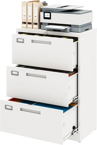 Miniatura 25 de Archivador de metal con 2 cajones con cerradura, gabinete archivador con soporte para impresora móvil y estantes para archivos de tamaño Negro