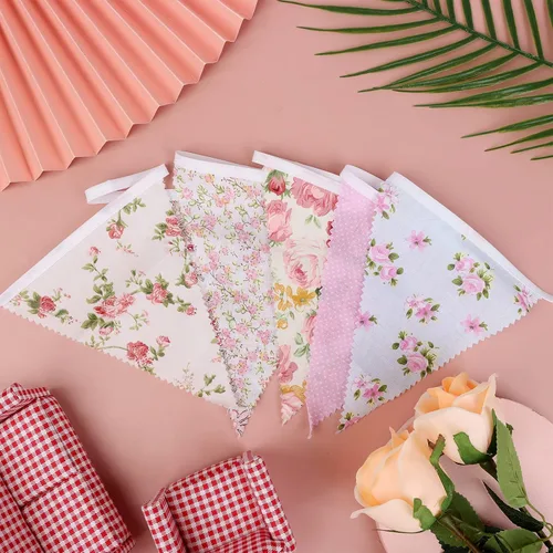 Miniatura 6 de Banderines triangulares de 40 pies, 42 unidades, banderas de tela multicolor, banderines de arpillera, banderas para bodas, fiestas de cumpleaños
