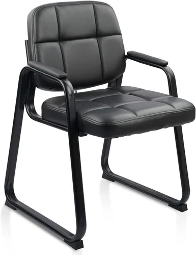 Miniatura 48 de CLATINA Silla de cuero para invitados de oficina, silla de recepción sin ruedas con reposabrazos y soporte de madera, sillón de escritorio