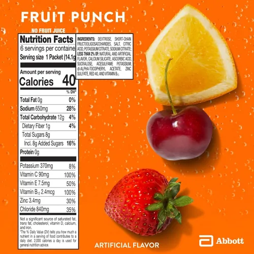 Miniatura 5 de Pedialyte con soporte inmunológico, bebida en polvo de electrolitos con vitamina C y zinc, hidratación avanzada, ponche de frutas, 24 sobres de polvo