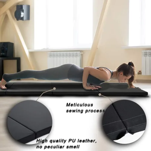 Miniatura 2 de Colchoneta de gimnasia portátil plegable de 4 x 8/2 x 6 pies, tapete de ejercicio de piel sintética con asas de transporte para entrenamiento