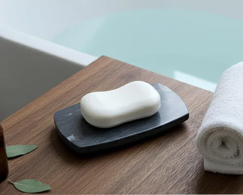 Miniatura 2 de KLEO Jabonera de piedra natural o accesorios de baño para bañera o lavabo (negro con líneas naturales)
