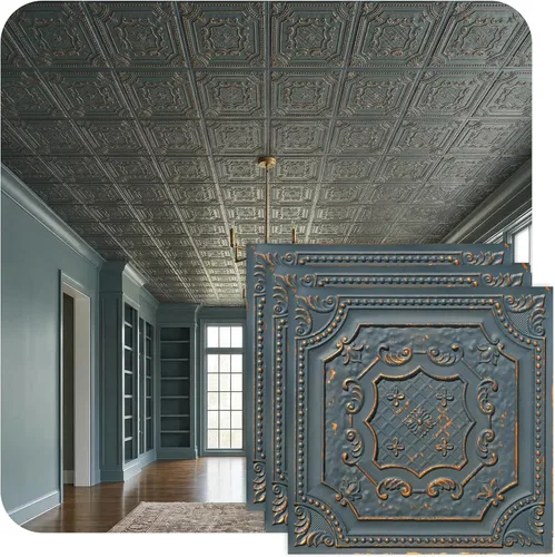 Miniatura 30 de from Plain to Beautiful in Hours DCT04 Elizabelthan Shield - Azulejo de techo de PVC de 2 x 2 pies (cubiertas / 200 pies cuadrados), gris pardo