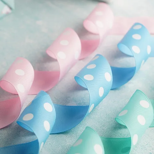 Miniatura 4 de MEEDEE Cinta de grogrén de lunares azul claro y blanco para envolver regalos, 1-1/2 pulgadas x 6 yardas, cinta de bebé para manualidades, regalos