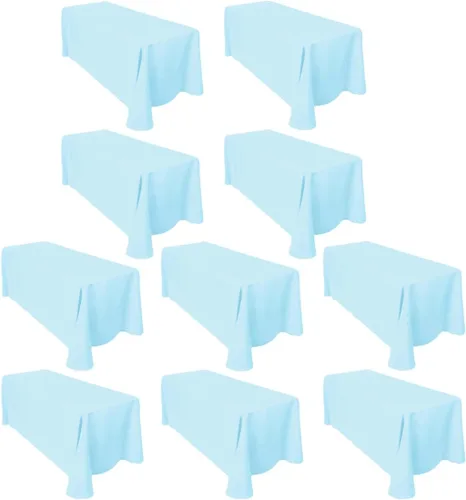 Miniatura 41 de LTC LINENS - Paquete de 2 manteles rectangulares de poliéster, de 60 x 102 pulgadas y 6 pies, color azul bebé, con caída parcial, resistentes a