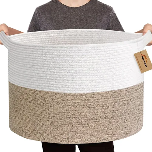 Miniatura 16 de MEGASKET Cesta grande de juguetes para niños, cesta tejida suave de cuerda de algodón de 22" x 14", cesta de almacenamiento para juguetes para Azul