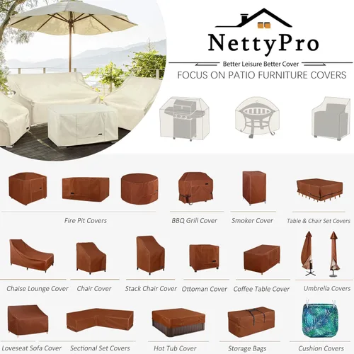 Miniatura 6 de NettyPro Funda para Sofá de Exterior Impermeable para 3 Plazas Funda para Sofá de Patio, Fundas para Sofá de Salón Profundo para Muebles de Patio