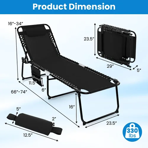Miniatura 3 de COSTWAY Tumbona plegable, tumbona plegable para piscina con respaldo ajustable de 4 posiciones, reposapiés de 2 posiciones y almohada suave, silla