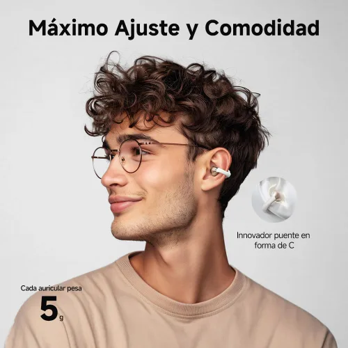 Miniatura 2 de QCY Crossky C30 Auriculares de oído abierto inalámbricos Bluetooth, auriculares de clip con 4 micrófonos ENC de cancelación de ruido, ajuste Blanco
