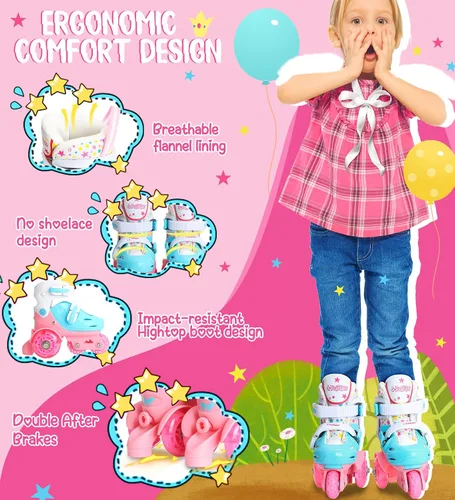 Miniatura 2 de Patines de ruedas ajustables para niños, niñas y señoras con ruedas que se iluminan con flash (edad 3-9), equilibrio de tres puntos, empaque de caja