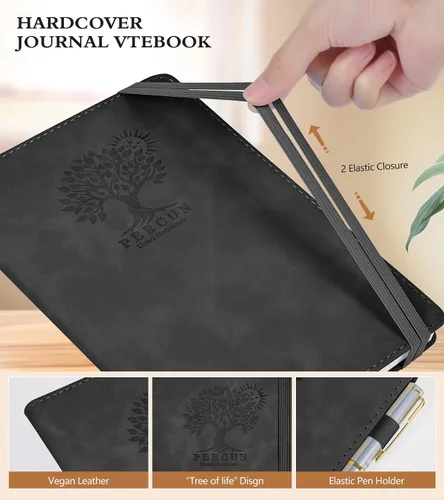 Miniatura 3 de PERCUN Cuaderno rayado para hombres y mujeres, 200 páginas A5 de cuero de tapa dura (5.9 x 8.5 pulgadas), diario de viaje para el trabajo, escuela