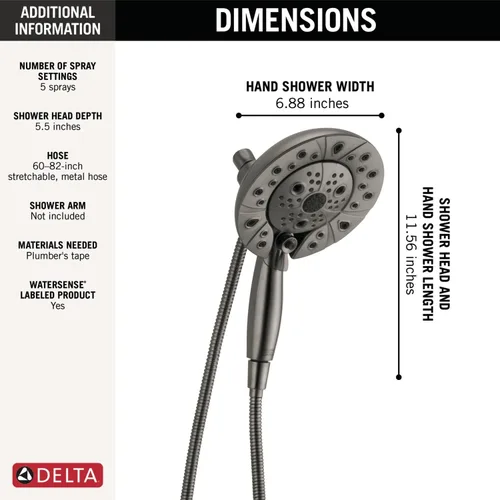 Miniatura 5 de Delta FAUCET 58480-KS-PR-PK - Combo universal de componentes para ducha, Lumicoat negro inoxidable, flujo de agua de 1.75 GPM