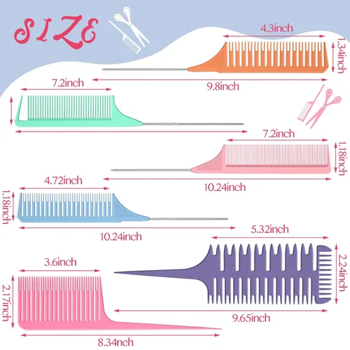 Miniatura 2 de Patelai Juego de 6 peines de resaltado, peine para tejer el cabello, corte seccionado, cola de rata, peinado para reflejos, balayage, coloración