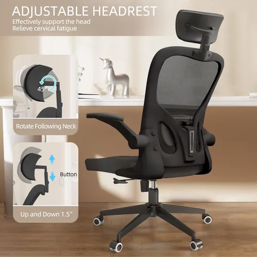 Miniatura 5 de Monhey Silla de oficina negra, silla de oficina ergonómica, silla de escritorio de oficina en casa para personas grandes y altas, silla de 02all