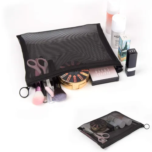 Miniatura 7 de Patu - Bolsas de malla con cierre, organizador de accesorios de maquillaje, para bolsa de almacenamiento para artículos de tocador, Negro
