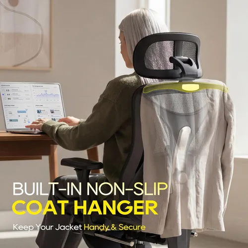 Miniatura 8 de CYKOV Silla de oficina ergonómica con reposapiés, soporte lumbar ajustable y reposacabezas, silla de computadora reclinable de malla de 90-160°