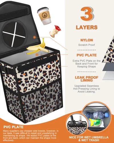 Miniatura 3 de Pritent Bote de basura para automóvil con tapa, lindo cubo de basura a prueba de fugas para colgar el vehículo, pequeño organizador portátil