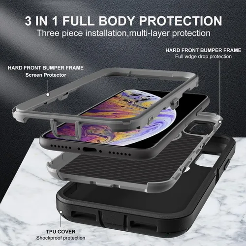 Miniatura 4 de YKHJKLEC Funda para iPhone X/iPhone Xs, grado militar 3 en 1, resistente a los golpes, a prueba de caídas, polvo con 2 protectores de pantalla
