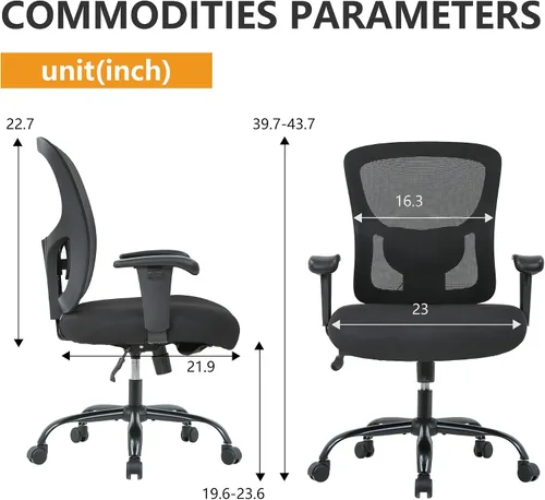 Miniatura 3 de Silla de escritorio ergonómica, silla de oficina, silla de computadora de 500 libras con soporte lumbar, asiento ancho, brazos ajustables