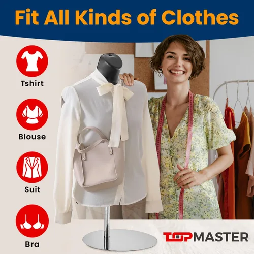 Miniatura 3 de Torso de maniquí femenino negro con soporte de metal, espalda hueca, forma de vestido apilable para exhibición de camisetas, encimeras, espectáculos
