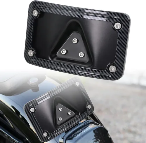 Miniatura 9 de 3148 Soporte de placa de matrícula curvado inclinado con marco compatible con Harley Davidson montaje de 3 agujeros (negro)
