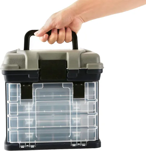 Miniatura 5 de KINJOEK Kit de caja de aparejos de pesca, caja de accesorios de pesca portátil de 4 capas, almacenamiento de aparejos de pesca para agua dulce