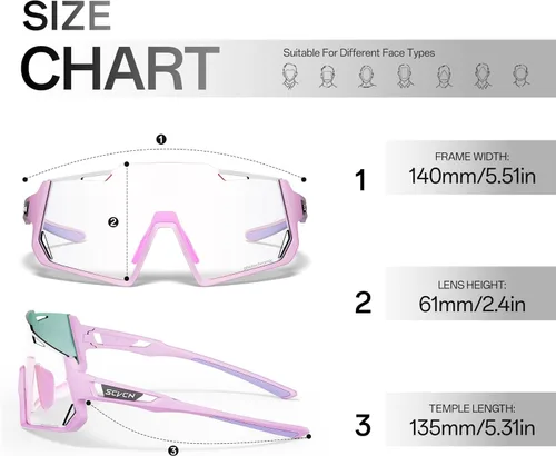 Miniatura 5 de SCVCN Gafas de ciclismo fotocromáticas Gafas de sol deportivas transparentes hombres mujeres MTB BMX Running Driving Rosa