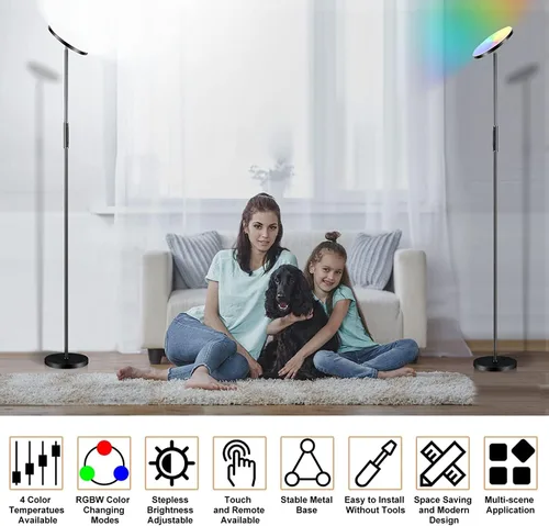 Miniatura 7 de monococo Lámpara de pie LED RGB, 2025 mejorada 36 W 3600 lúmenes, atenuación continua que cambia de color, lámparas de pie con control remoto, 69