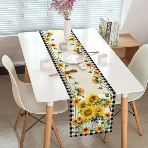 Miniatura 2 de Camino de mesa de girasol, camino de mesa de otoño a cuadros para comedor, cocina, sala de estar, vacaciones y decoración de mesa de fiesta, 13 x 72
