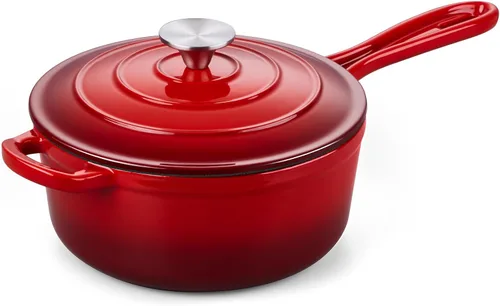 Miniatura 30 de Onader Sartén de hierro fundido esmaltado, cacerola pequeña de 1 cuarto de galón con tapa, olla de hierro fundido, horno holandés esmaltado, Blanco