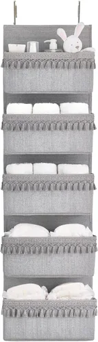 Miniatura 9 de Dahey Organizador bohemio para colgar sobre la puerta, para habitación del bebé, con borlas, decoración para dormitorio, cuarto de bebé, baño, Gris