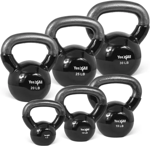 Miniatura 9 de Yes4All - Juego de pesas rusas recubiertas de vinilo, set combinado para entrenamiento corporal completo, fuerza de agarre, flexiones y ejercicios