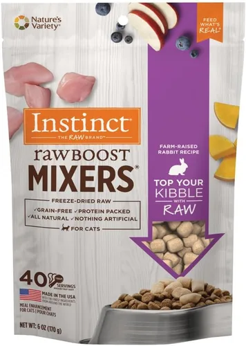 Instinct Guarnición liofilizada de alimento para gato Raw Boost Mixers sin granos, receta completamente natural de Nature's Variety, Conejo