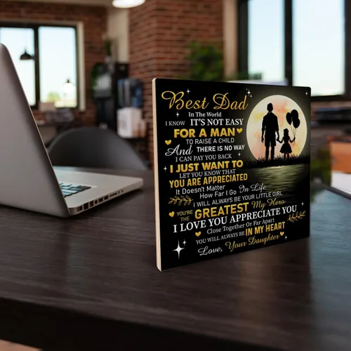 Miniatura 7 de Letrero de madera con texto en inglés «Best Dad» para papá de parte de la hija, regalos de agradecimiento para cumpleaños, Día del Padre, placa