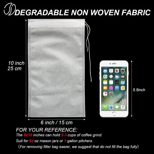 Miniatura 2 de 50 bolsas de infusión fría que no ensucian, bolsas de filtro de café desechables de 6 x 10 pulgadas, bolsas de malla fina con cordón para café