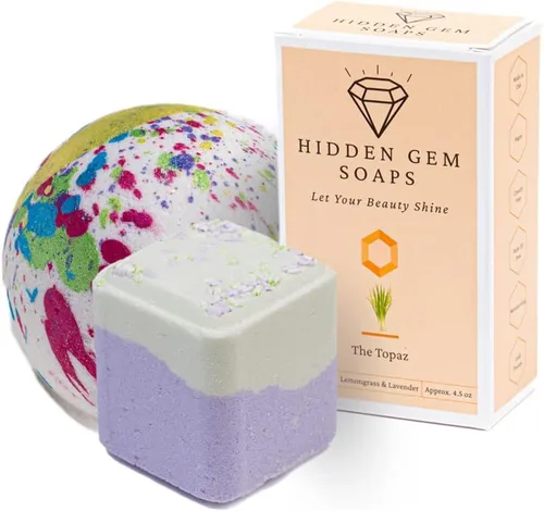 Miniatura 12 de October Birthstone Turmalina Juego de regalo de 3 piezas de jabón en barra natural, bomba de baño, vaporizador de ducha fabricado en Estados Unidos