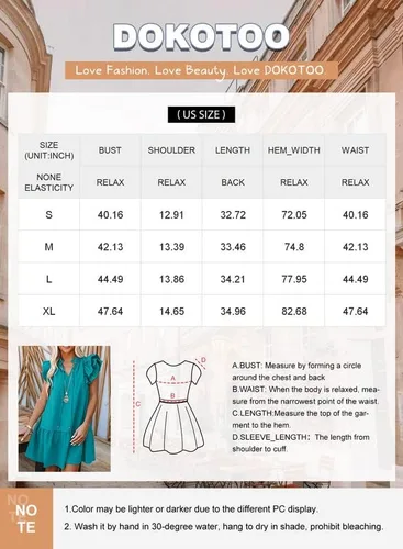 Miniatura 6 de Dokotoo Vestido corto de verano para mujer con cuello en V, cordón y volantes, manga corta, bolsillos laterales, mini vestido de verano