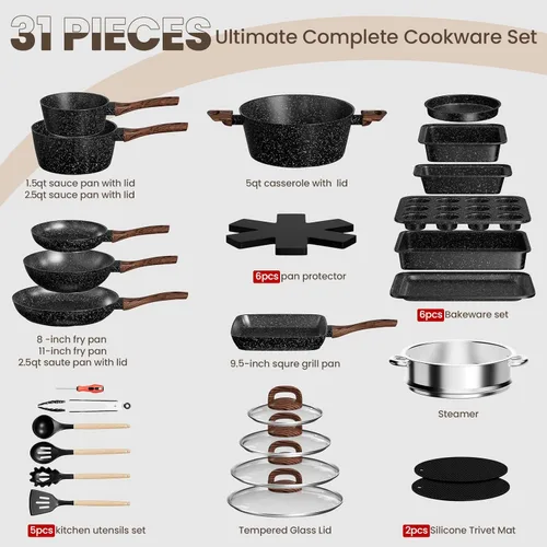 Miniatura 2 de Juego de ollas y sartenes antiadherentes, juego de utensilios de cocina de inducción de cocina y utensilios para hornear, juego de sartenes
