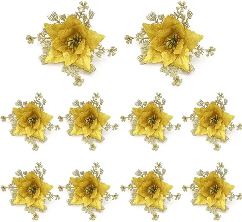 Miniatura 9 de Paquete de 12 flores artificiales de Pascua para decoración de árbol de Navidad, guirnalda de coronas, material para boda, fiesta de Año Nuevo, Rosa