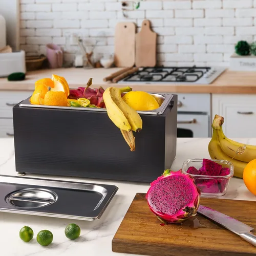 Miniatura 3 de Art Secret Cubo de abono para encimera de cocina de 1.6 galones, inserto a prueba de olores con caja de madera de pino (gris)
