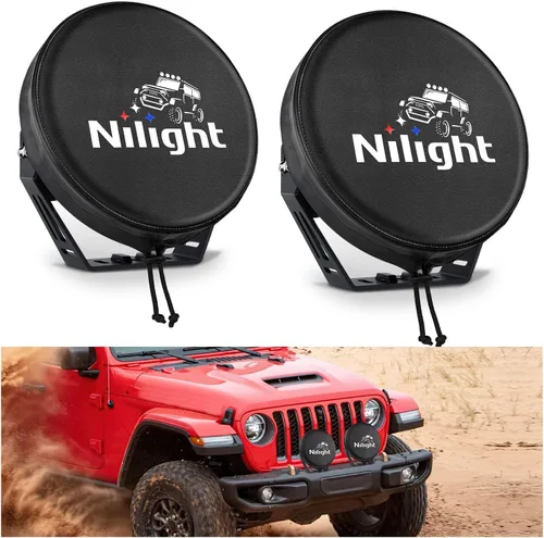 Nilight Cubierta de Luz Pod Redonda de 7 Pulgadas para Conducción Todoterreno, Cubierta Protectora de Cuero Negro de 7.25 Pulgadas de Diámetro para