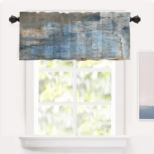 Miniatura 167 de Shrahala Beige and Orange Abstract Art Brushstrokes Blackout Curtain Tiers, Abstract Oil Paint Kitchen Valance Light Blocking Tier Drapes with Rod