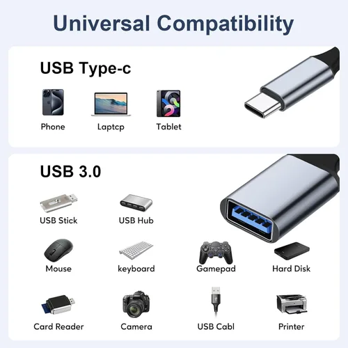 Miniatura 6 de Adaptador USB C a USB 3.0 [2 unidades], tipo C macho a USB hembra OTG cable Thunderbolt3 a USB adaptador compatible con iPhone 16 Pro Max/16