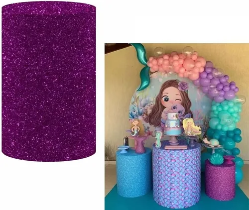 Miniatura 8 de Fundas de pedestal de princesa subacuática de sirenita cilíndrica cubierta de zócalo púrpura sólido para niñas, cumpleaños, fiesta oceánica, NO311