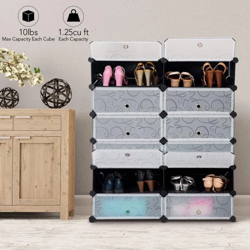Miniatura 7 de Zapatero organizador de 6 niveles, 24 pares de almacenamiento de zapatos de plástico, zapatero de pie, almacenamiento modular apilable para zapatos