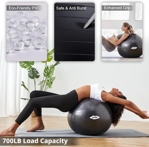Miniatura 4 de ANLOKE Pelota de ejercicios de yoga para fitness y equilibrio, silla de estabilidad antiestallido, parto para embarazo, gimnasio de PVC no tóxico