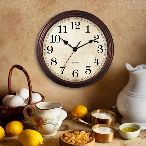 Miniatura 4 de Reloj de pared de 9 pulgadas, silencioso sin tictac, clásico, funciona con pilas, decorativo para sala de estar, dormitorio, baño, cocina y oficina