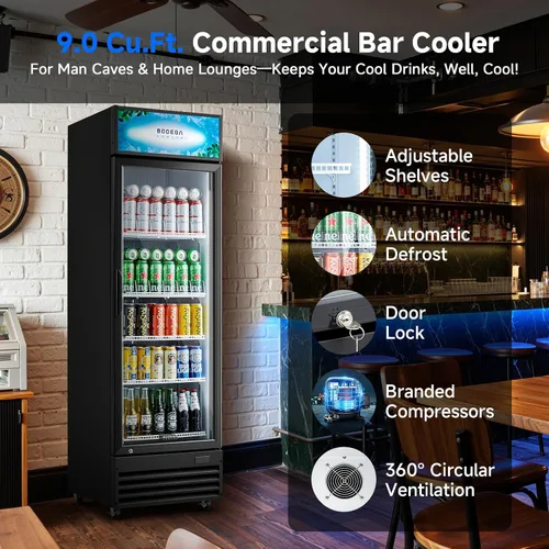 Miniatura 5 de BODEGA BODEGACOOLER Refrigerador Comercial Exhibidor de 9 Pies Cúbicos, Refrigerador Comercial Grande Negro con Puerta de Vidrio, Luz LED/Cerradura