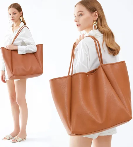 Miniatura 2 de HOXIS Bolso de mano de cuero PU de gran tamaño para mujer, bolso de fin de semana, bolso de viaje